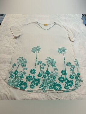 VTG 90s swim suit Cover Up Tunic Top T Shirt Dress Womens XXL Ken Done Tropical
